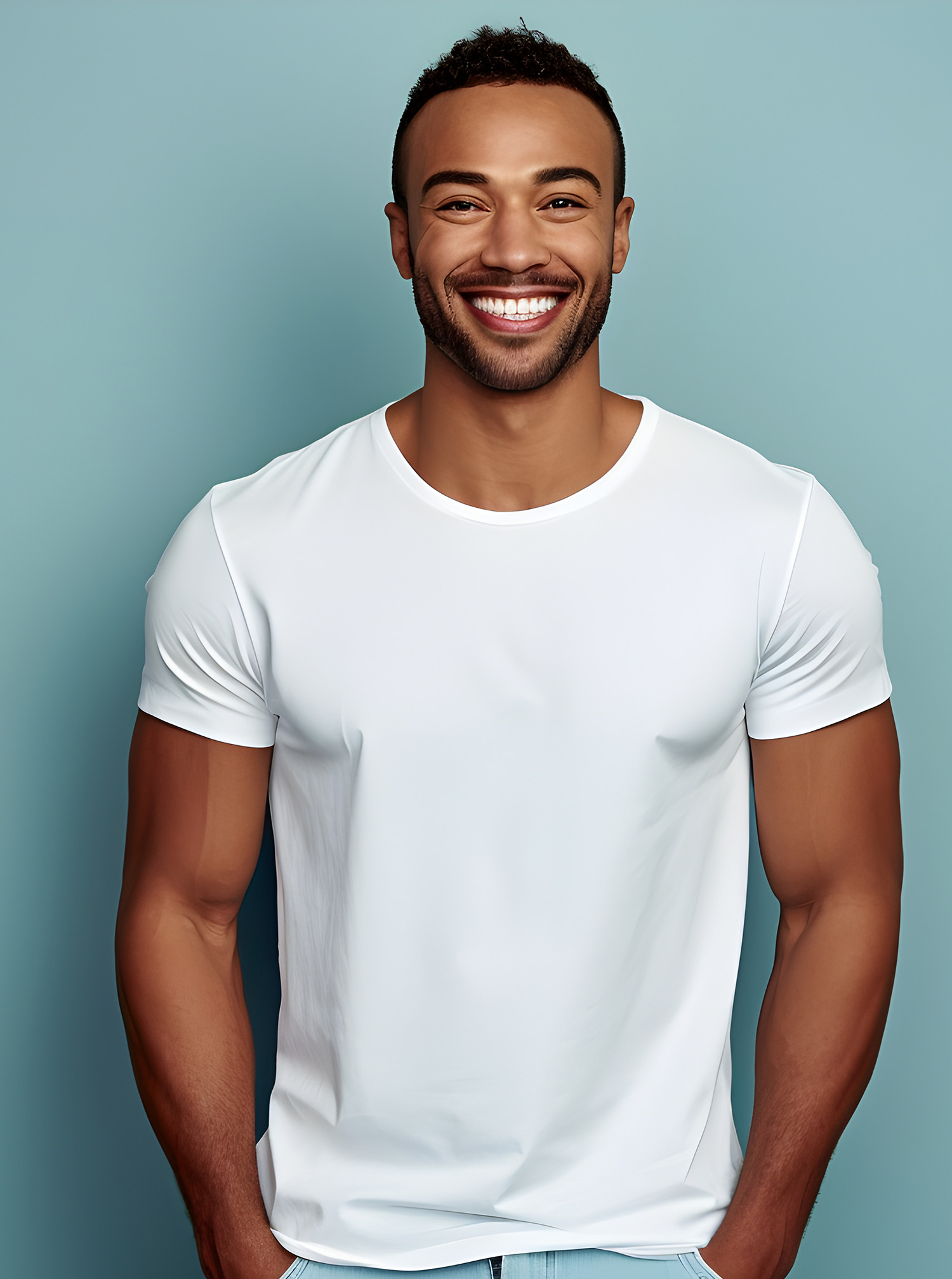 Young man wearing bella canvas white shirt mockup
