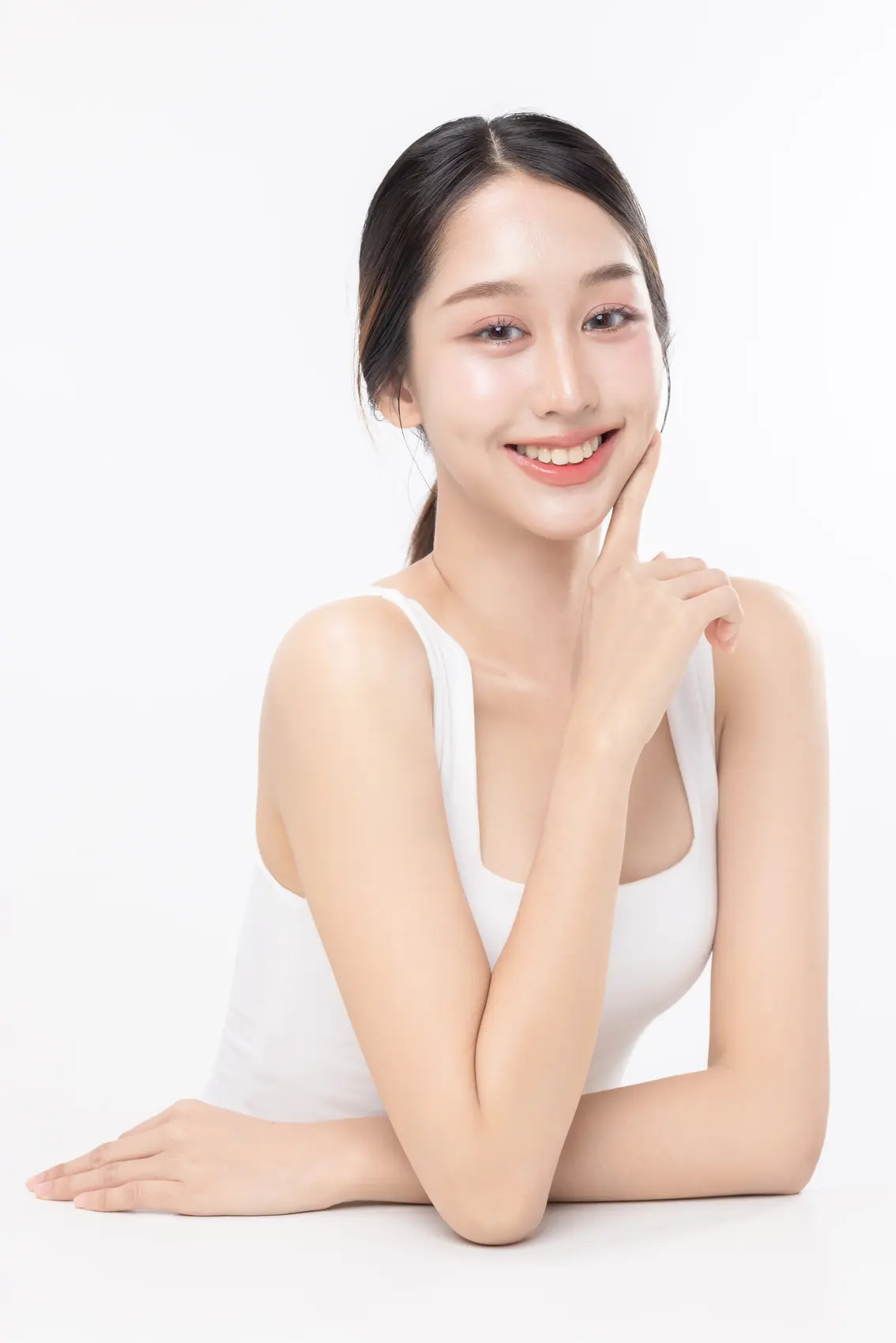 Portrait of young Asian beautiful woman with K-beauty Portrait of young Asian woman showcasing balanced facial features after rhinoplasty